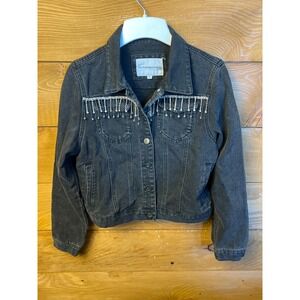 Rhinestone Fringe Black Wash Denim Jean Jacket The Style Between‎ Us Women's Y2K